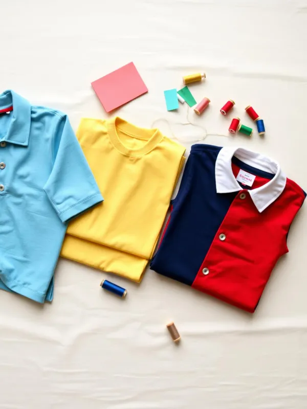 Prendas infantiles dobladas junto a bobinas de hilo de colores