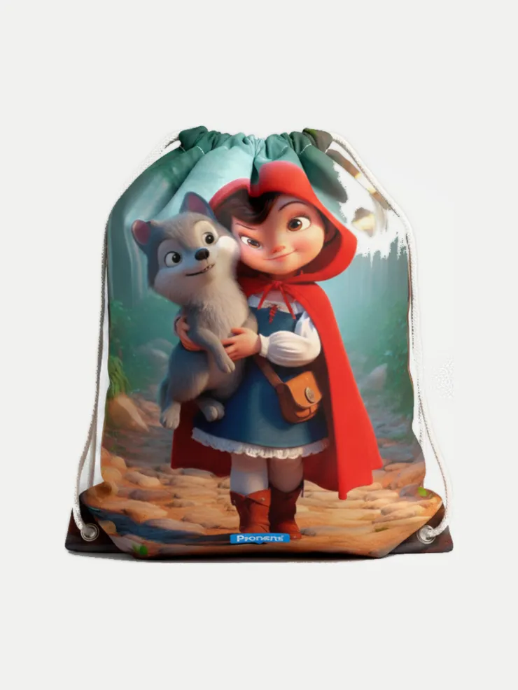 Bolsa guardería impermeable Caperucita Roja, vista de la bolsa cerrada