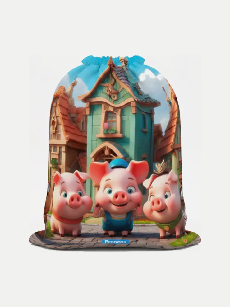 Bolsa guardería impermeable Los Tres Cerditos, vista de la bolsa cerrada
