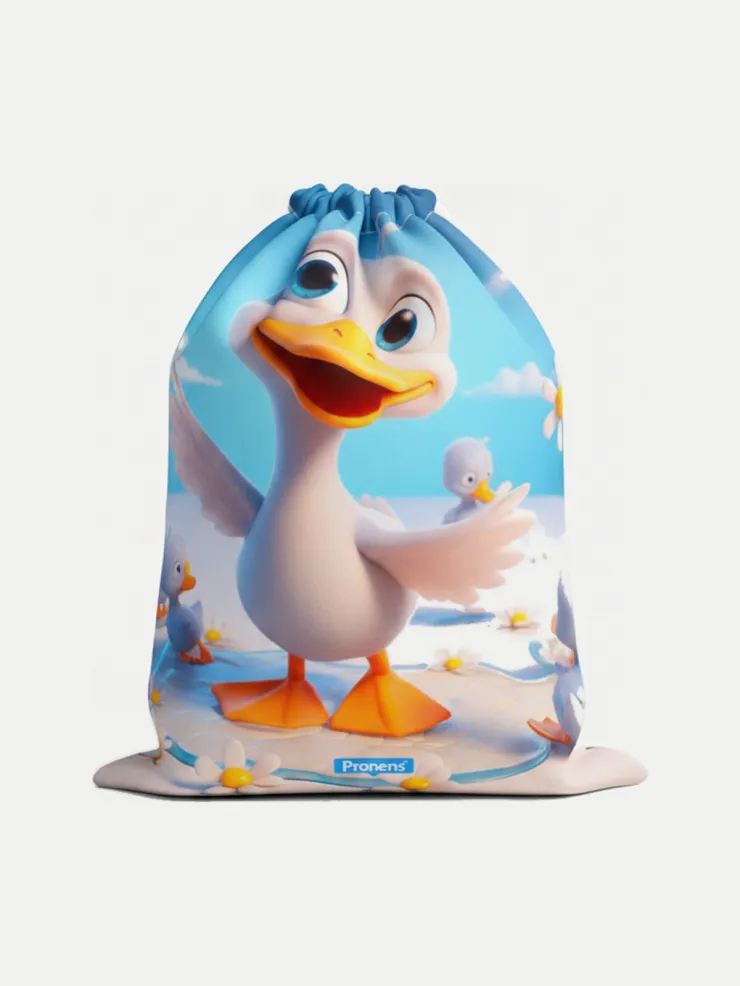 Bolsa guardería impermeable Patito Feo, vista de la bolsa cerrada