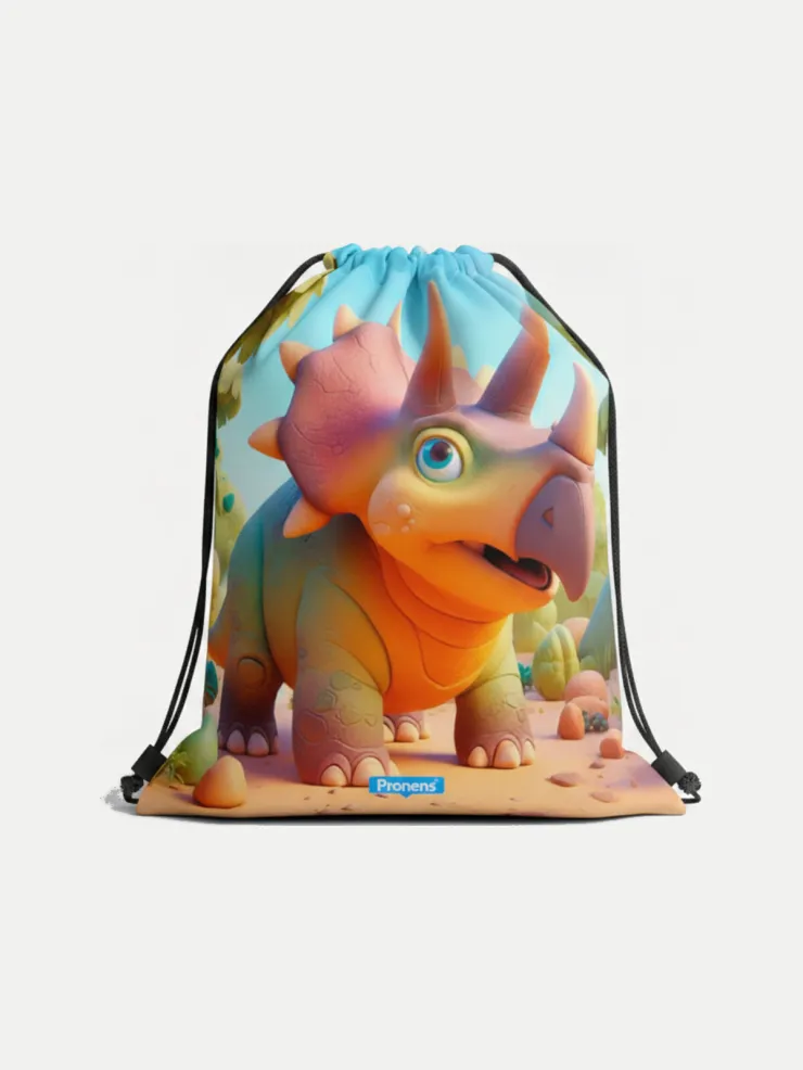 Bolsa guardería impermeable Triceratops, vista de la bolsa cerrada
