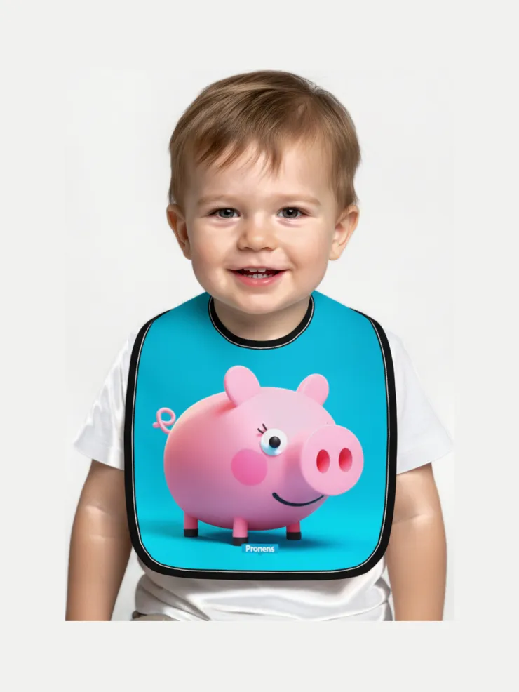 Babero microfibra impermeable Peppa, puesto por un bebé